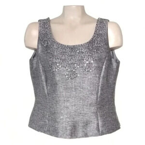 Tahari Arthur S Levine Metallic Silver Special Occasion Tank Top 12 Petite